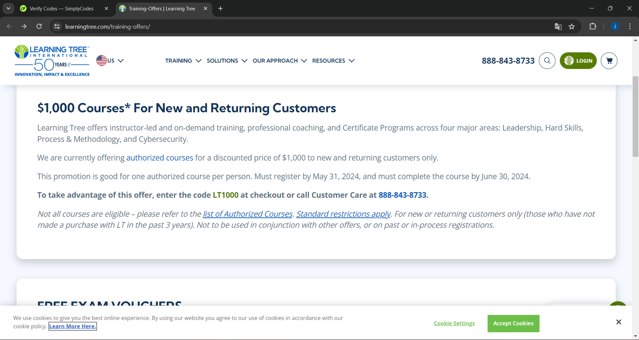 Learning Tree checkout page showing Learning Tree promo code box | Screenshot taken by SimplyCodes community member on May 18, 2024