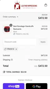 PRIDE10 coupon verification screenshot