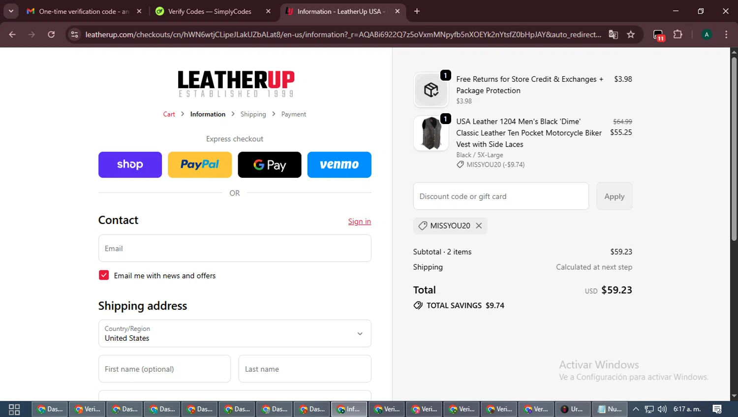 LeatherUp checkout page showing LeatherUp promo code box | Screenshot taken by SimplyCodes community member on Dec 28, 2025