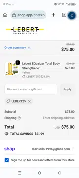 LEBERT25 coupon verification screenshot