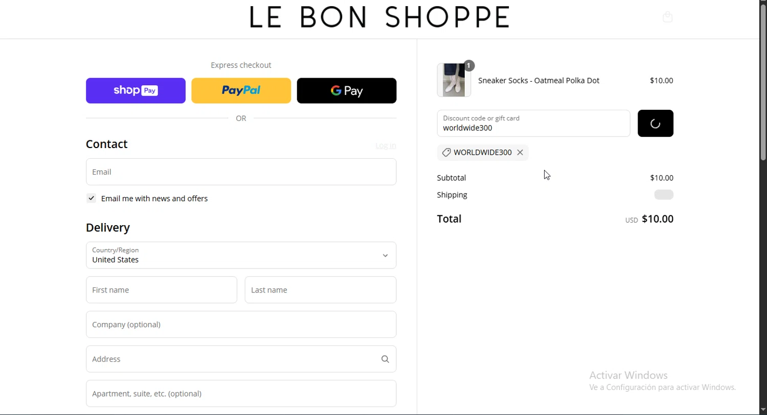 Le Bon Shoppe discount code screenshot showing code worldwide300 applied at Le Bon Shoppe checkout page. Uploaded by SimplyCodes community member Jsjsjsjsjsjsjs on Apr 15, 2025