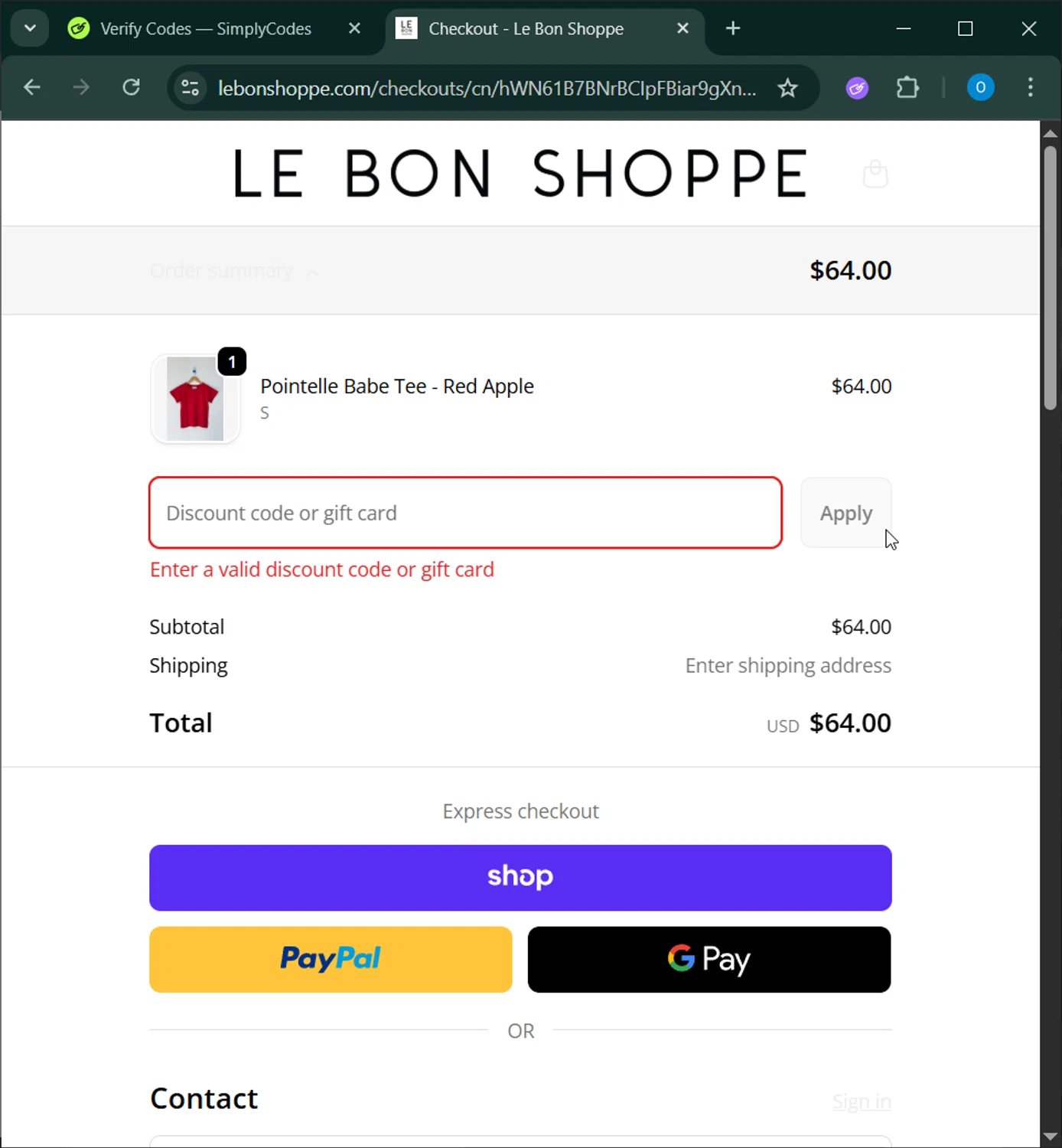 Le Bon Shoppe discount code screenshot showing code POINTELLE20 applied at Le Bon Shoppe checkout page. Uploaded by SimplyCodes community member RoyalSage9159 on Dec 3, 2025