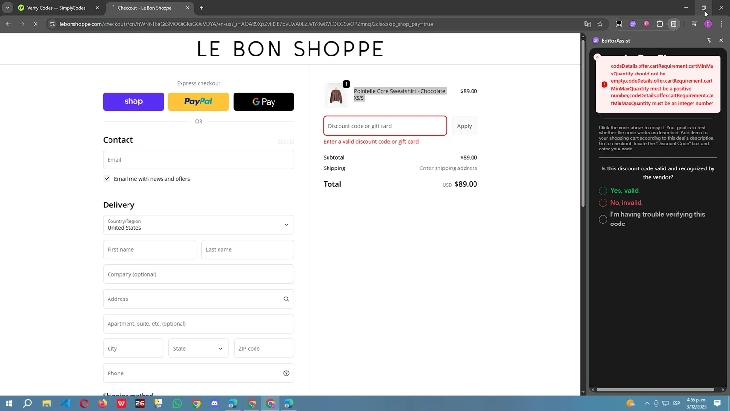 Le Bon Shoppe discount code screenshot showing code POINTELLE30 applied at Le Bon Shoppe checkout page. Uploaded by SimplyCodes community member Carlitos on Dec 3, 2025