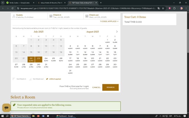 Lebua Hotels & Resorts checkout page showing Lebua Hotels & Resorts promo code box | Screenshot taken by SimplyCodes community member on Jul 22, 2025
