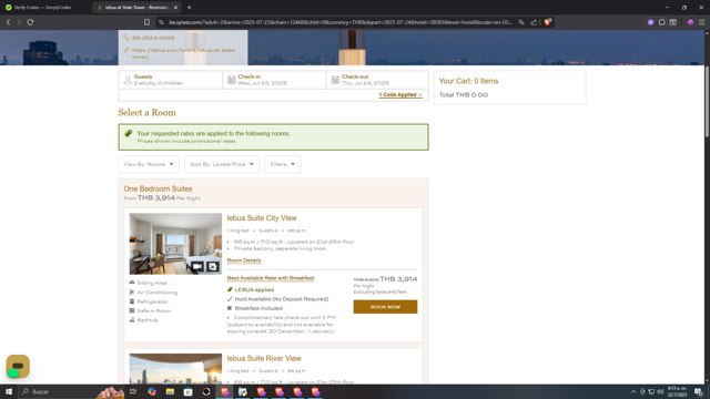 Lebua Hotels & Resorts checkout page showing Lebua Hotels & Resorts promo code box | Screenshot taken by SimplyCodes community member on Jul 22, 2025