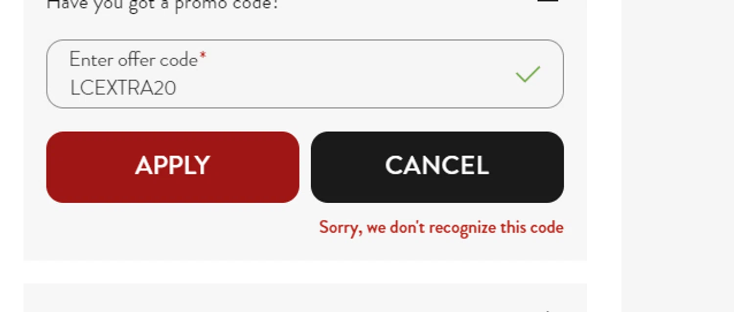 Le Chameau promo code screenshot showing code LCEXTRA20 applied at Le Chameau checkout page. Uploaded by SimplyCodes community member CrownPilot9171 on Jan 10, 2025
