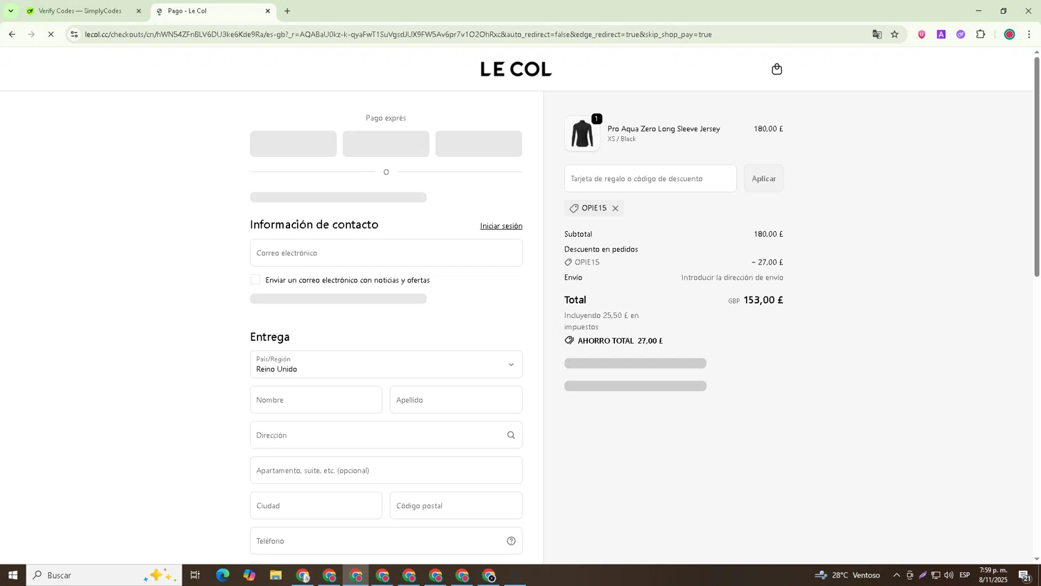 Le Col discount code screenshot showing code OPIE15 applied at Le Col checkout page. Uploaded by SimplyCodes community member Michael_Brown on Nov 8, 2025