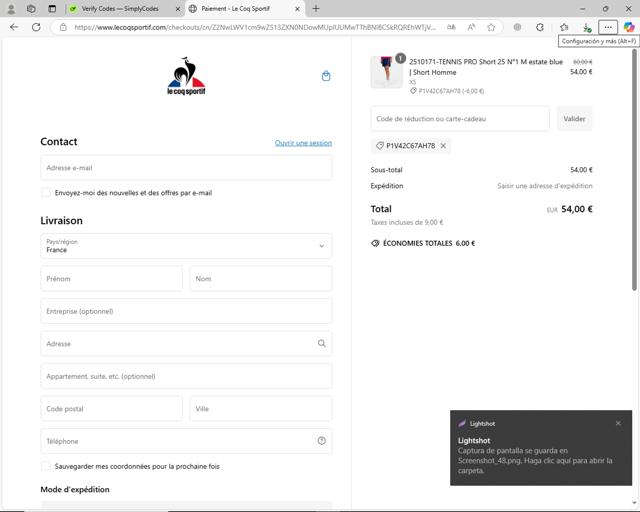 Le Coq Sportif checkout page showing Le Coq Sportif promo code box | Screenshot taken by SimplyCodes community member on Jan 16, 2025