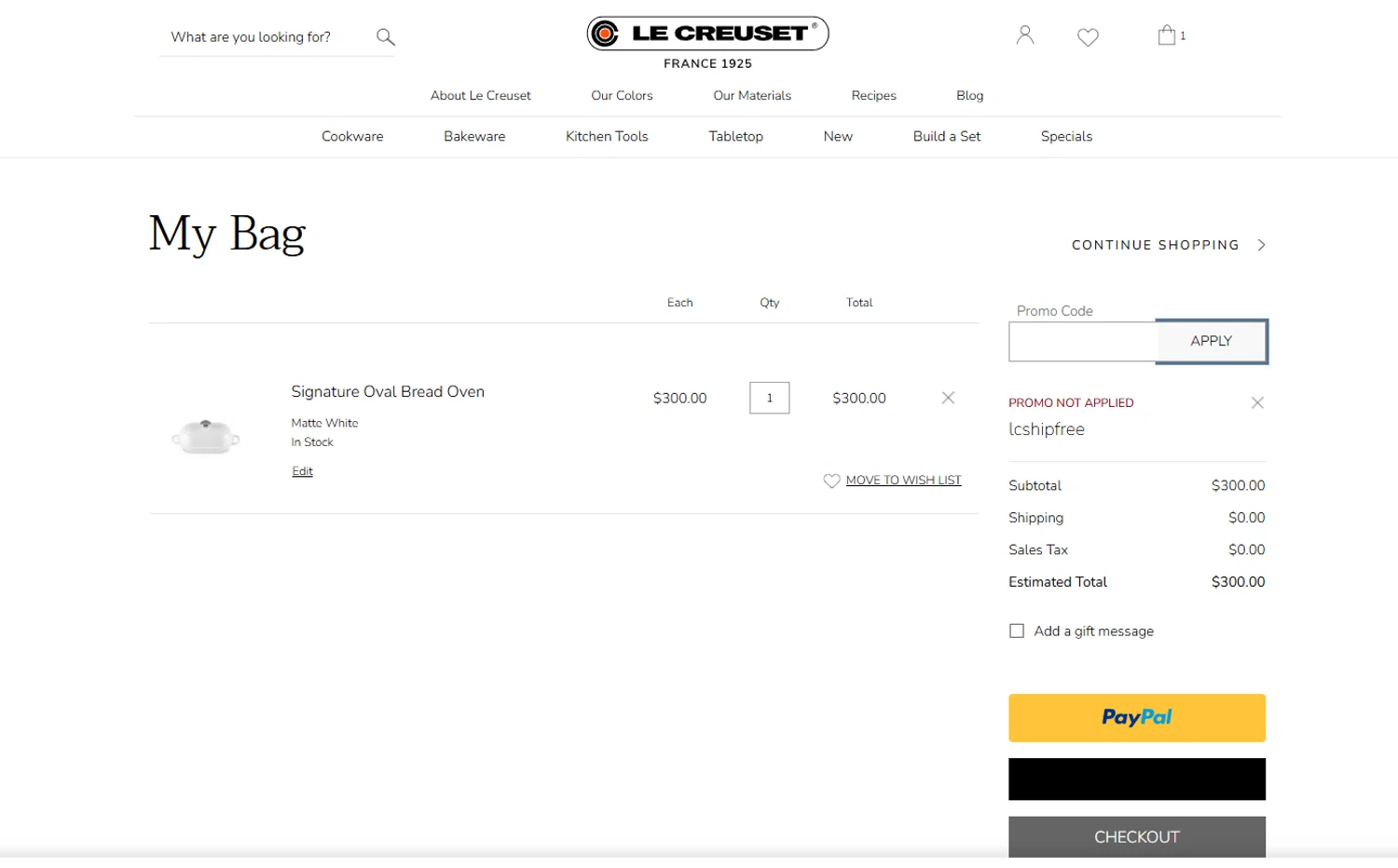 Verification screenshot for Free Shipping On Select Items at Le Creuset - 2mo ago