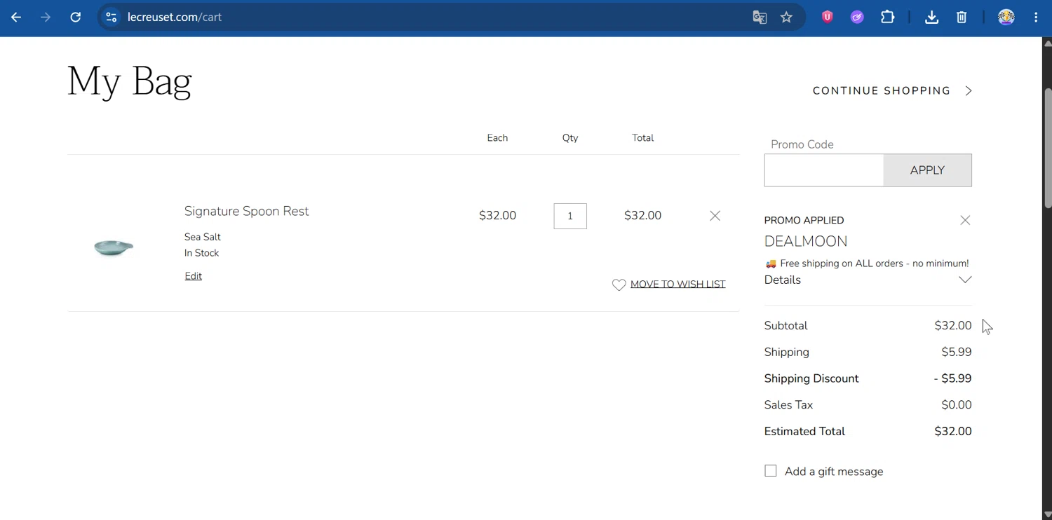Verification screenshot for 20% Off Winter Savings Event at Le Creuset - 15d ago