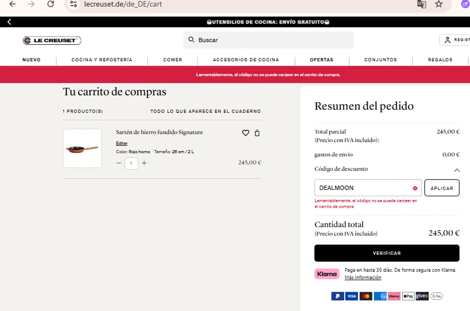 Verification screenshot for 20% Off Winter Savings Event at Le Creuset - 9d ago