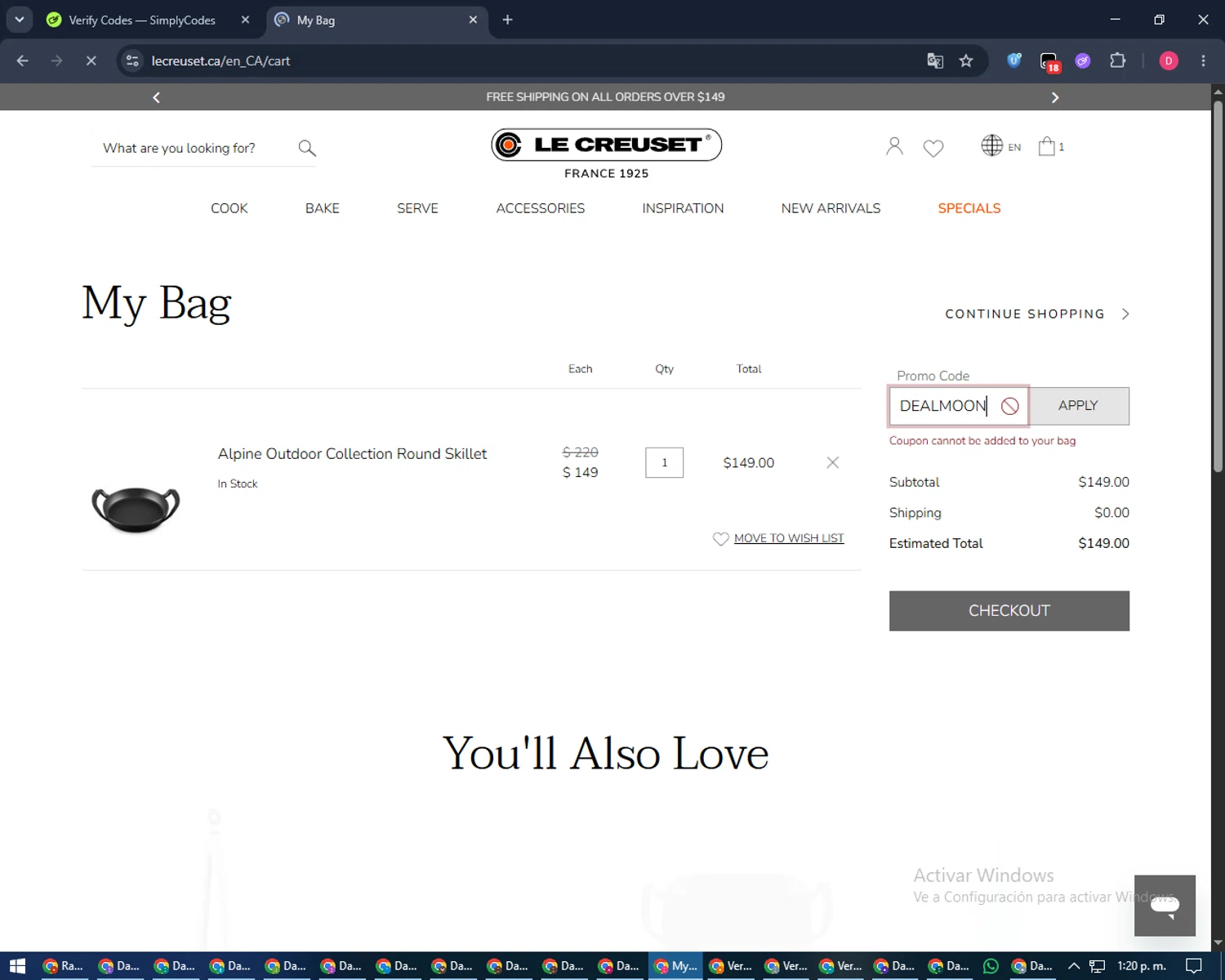 Verification screenshot for 20% Off Winter Savings Event at Le Creuset - 9d ago