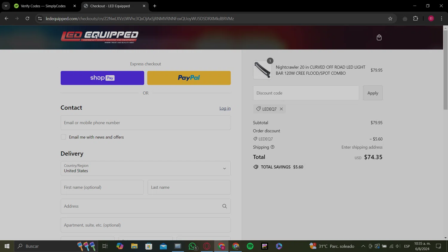 where to use LED Equipped promo code box