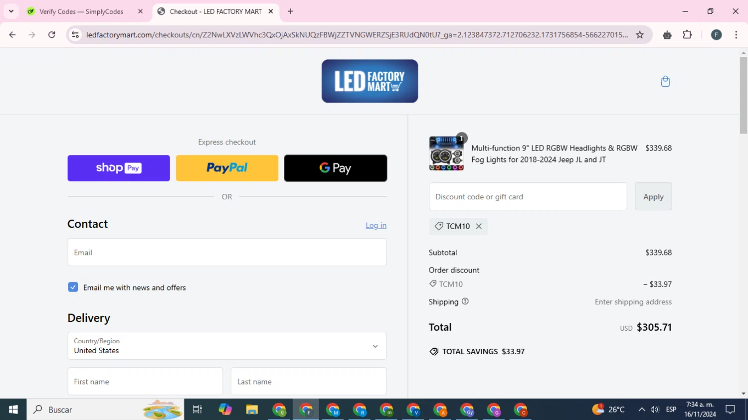 where to use LED Factory Mart promo code box