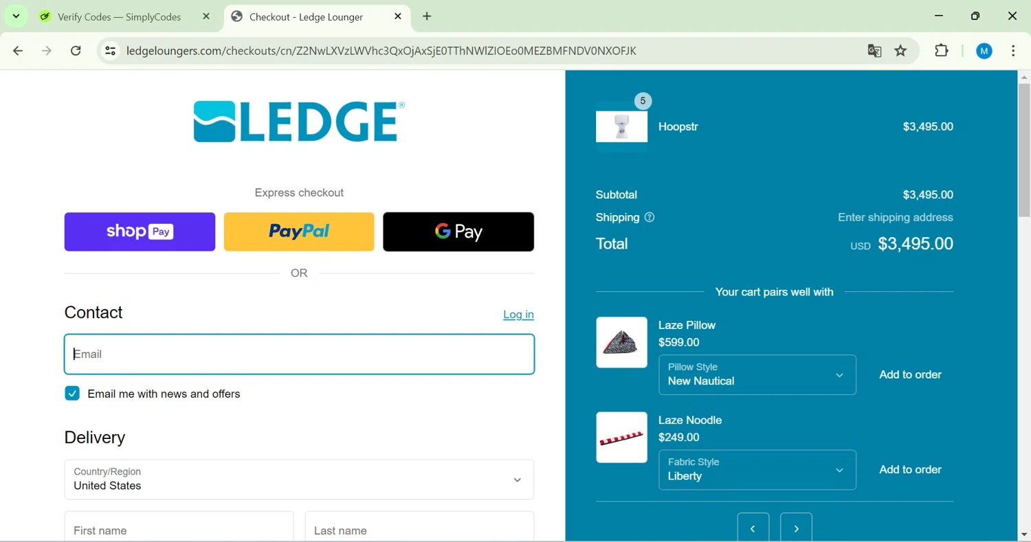 where to use Ledge Lounger promo code box