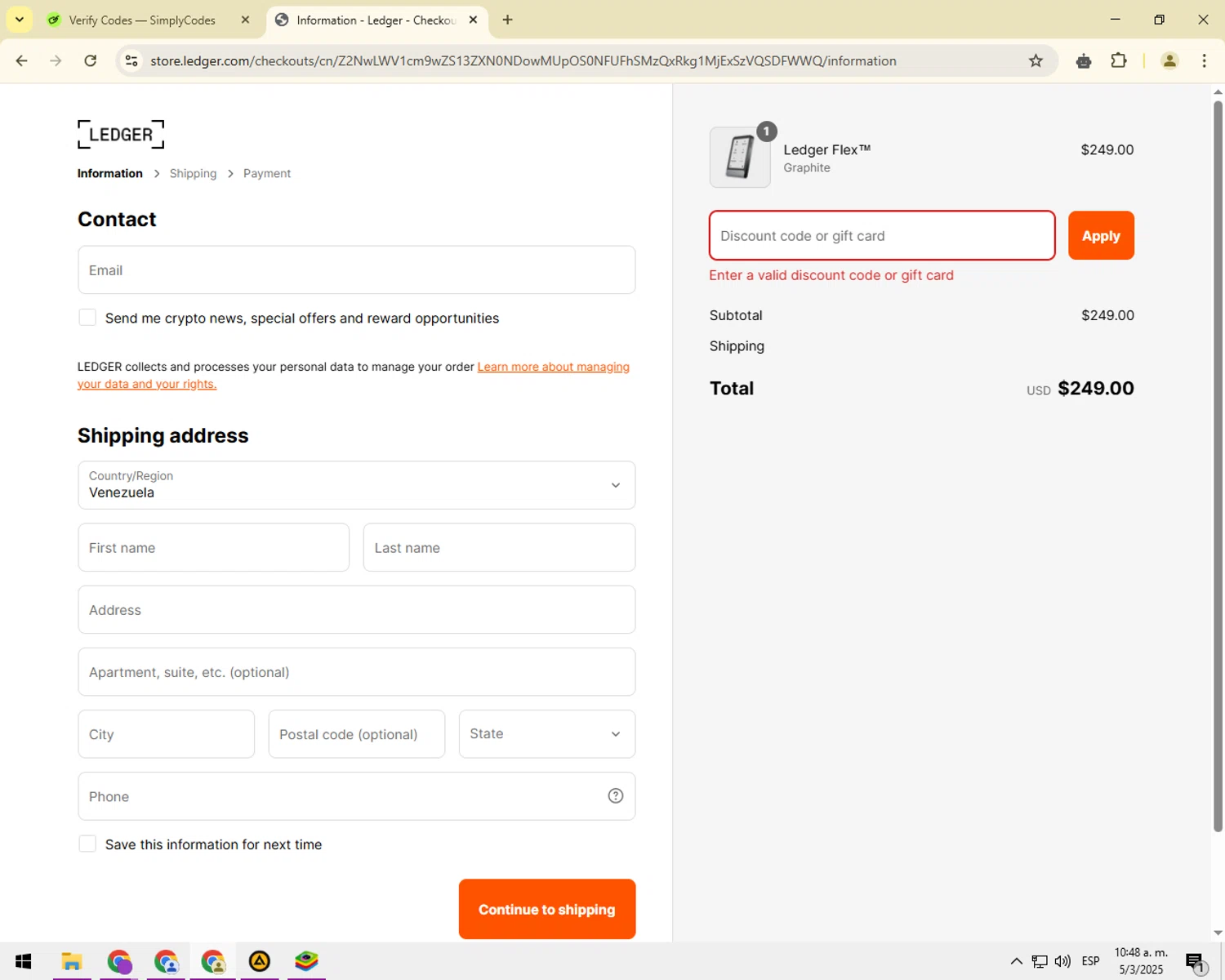 Ledger promo code screenshot showing code COLOR30 applied at Ledger checkout page. Uploaded by SimplyCodes community member EnmaFoker on Mar 5, 2025