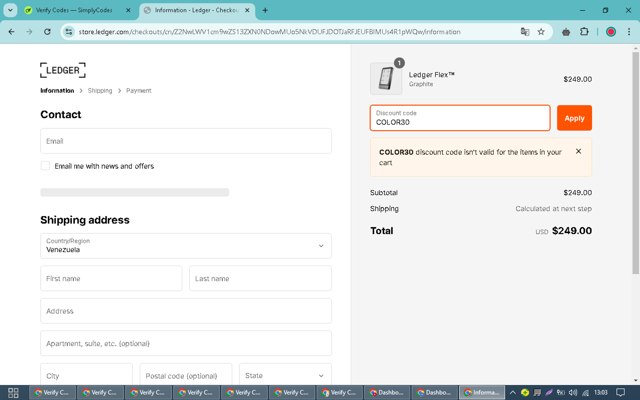Ledger checkout page showing Ledger promo code box | Screenshot taken by SimplyCodes community member on Oct 2, 2024