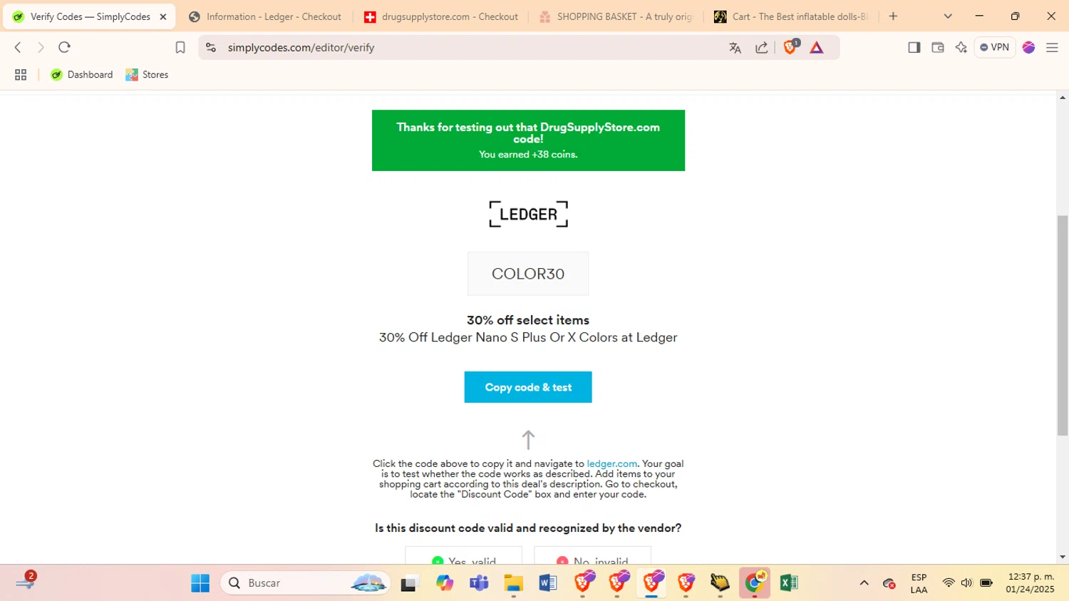 Ledger promo code screenshot showing code COLOR30 applied at Ledger checkout page. Uploaded by SimplyCodes community member entrepita on Jan 24, 2025