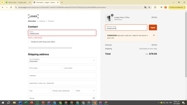 Ledger checkout page showing Ledger promo code box | Screenshot taken by SimplyCodes community member on Nov 9, 2024