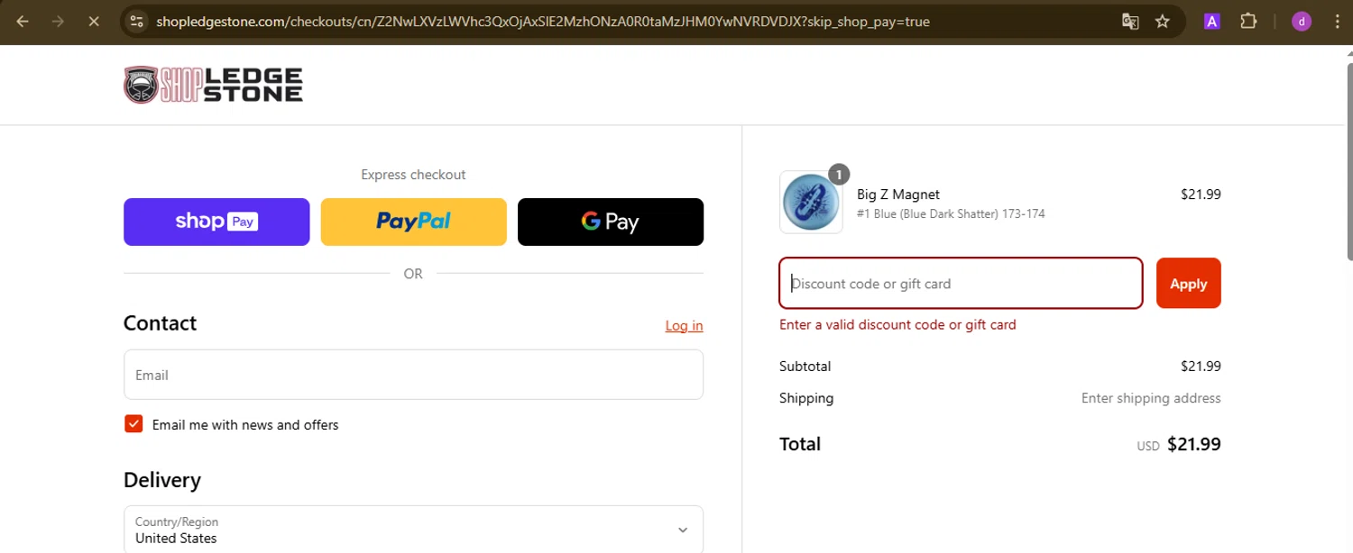 Ledgestone discount code screenshot showing code PREZ24% applied at Ledgestone checkout page. Uploaded by SimplyCodes community member PennyTiger4891 on Mar 25, 2025
