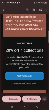 HOLIDAYS25 coupon verification screenshot