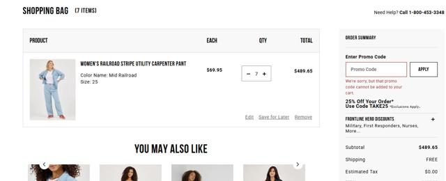 Lee US checkout page showing Lee US promo code box | Screenshot taken by SimplyCodes community member on Sep 13, 2025
