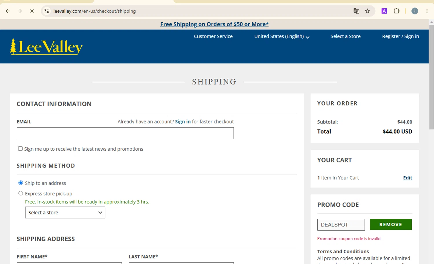 Lee Valley Tools promo code screenshot showing code DEALSPOT applied at Lee Valley Tools checkout page. Uploaded by SimplyCodes community member PrimeSentinel5869 on Jan 6, 2025
