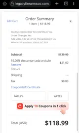 FALL25 coupon verification screenshot