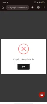 Legacy Icons coupon verification screenshot
