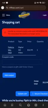 MEMORIAL25 coupon verification screenshot