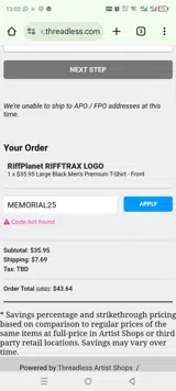 MEMORIAL25 coupon verification screenshot