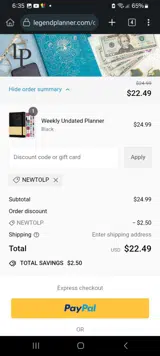 NEWTOLP coupon verification screenshot