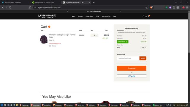 Legendary Whitetails checkout page showing Legendary Whitetails promo code box | Screenshot taken by SimplyCodes community member on Aug 28, 2025