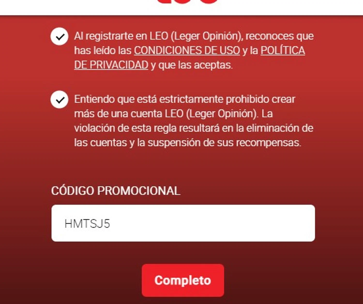 Leger Opinion checkout page showing Leger Opinion promo code box | Screenshot taken by SimplyCodes community member on Feb 25, 2024