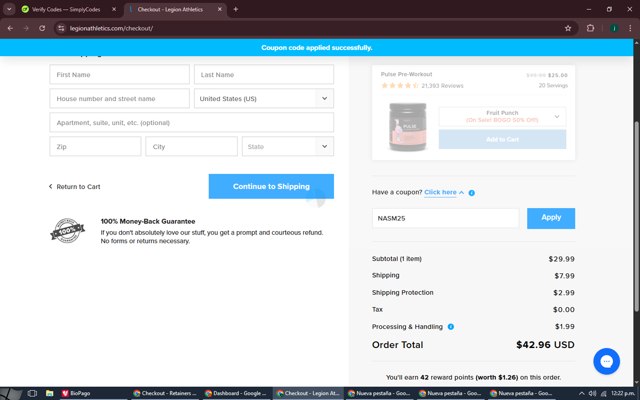 Legion Athletics checkout page showing Legion Athletics promo code box | Screenshot taken by SimplyCodes community member on Sep 8, 2025