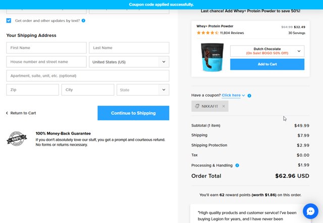 Legion Athletics checkout page showing Legion Athletics promo code box | Screenshot taken by SimplyCodes community member on Sep 1, 2025