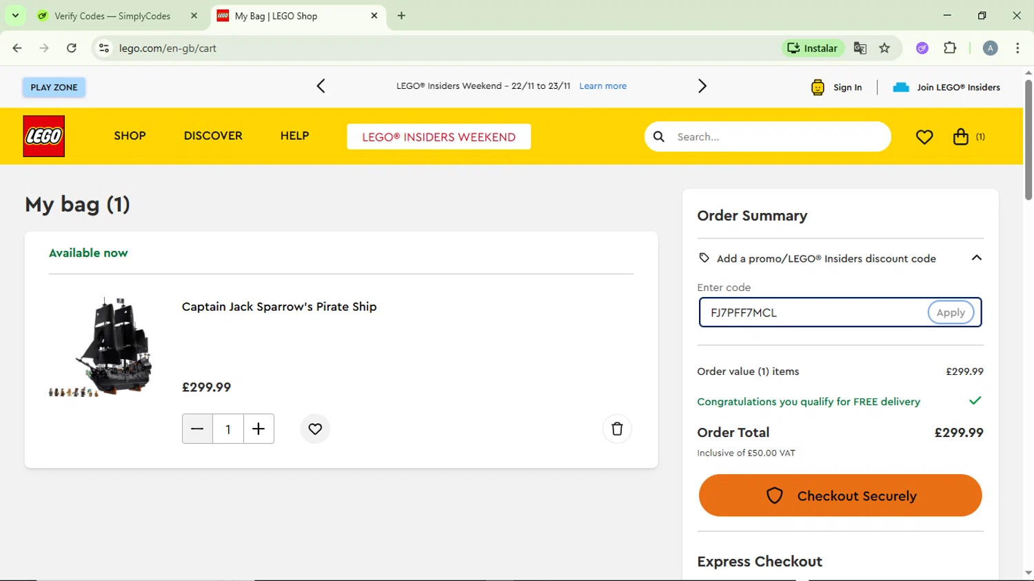 LEGO Education checkout page showing LEGO Education promo code box | Screenshot taken by SimplyCodes community member on Nov 20, 2025