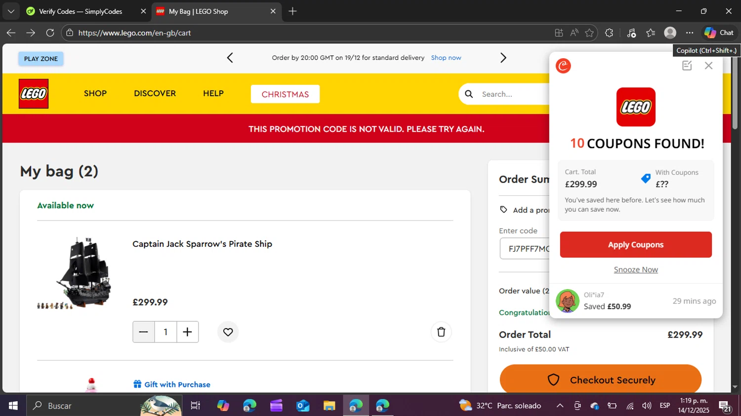 LEGO Education promo code screenshot showing code FJ7PFF7MCL applied at LEGO Education checkout page. Uploaded by SimplyCodes community member swiftie on Dec 14, 2025