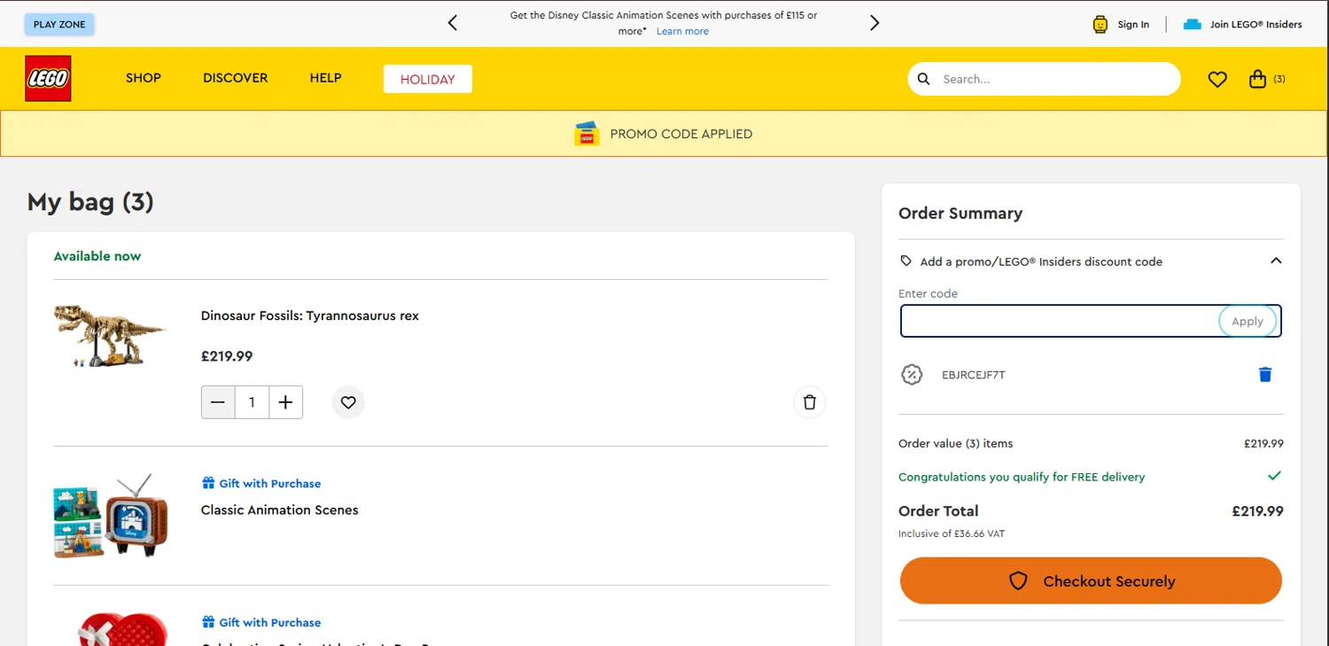 LEGO Education checkout page showing LEGO Education promo code box | Screenshot taken by SimplyCodes community member on Nov 10, 2025