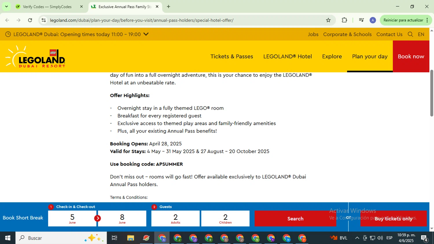 LEGOLAND California checkout page showing LEGOLAND California promo code box | Screenshot taken by SimplyCodes community member on Jun 5, 2025