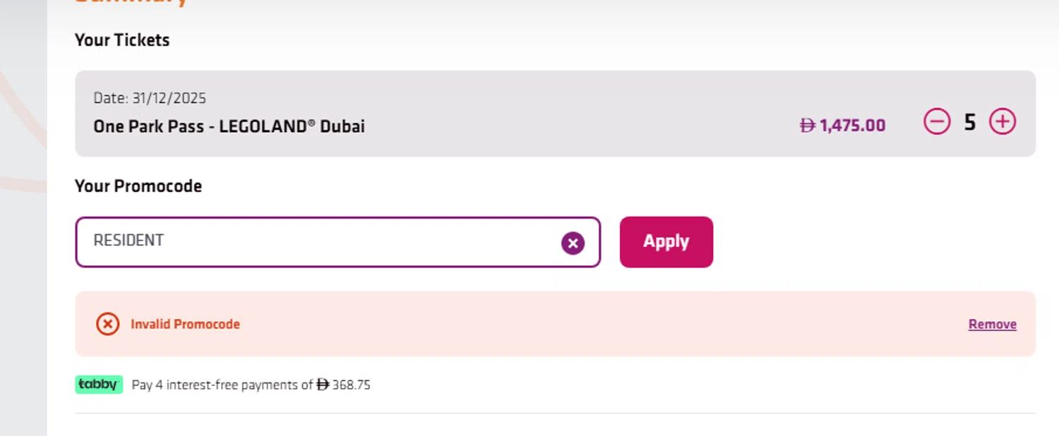 LEGOLAND California promo code screenshot showing code RESIDENT applied at LEGOLAND California checkout page. Uploaded by SimplyCodes community member MARIO12 on Dec 26, 2025