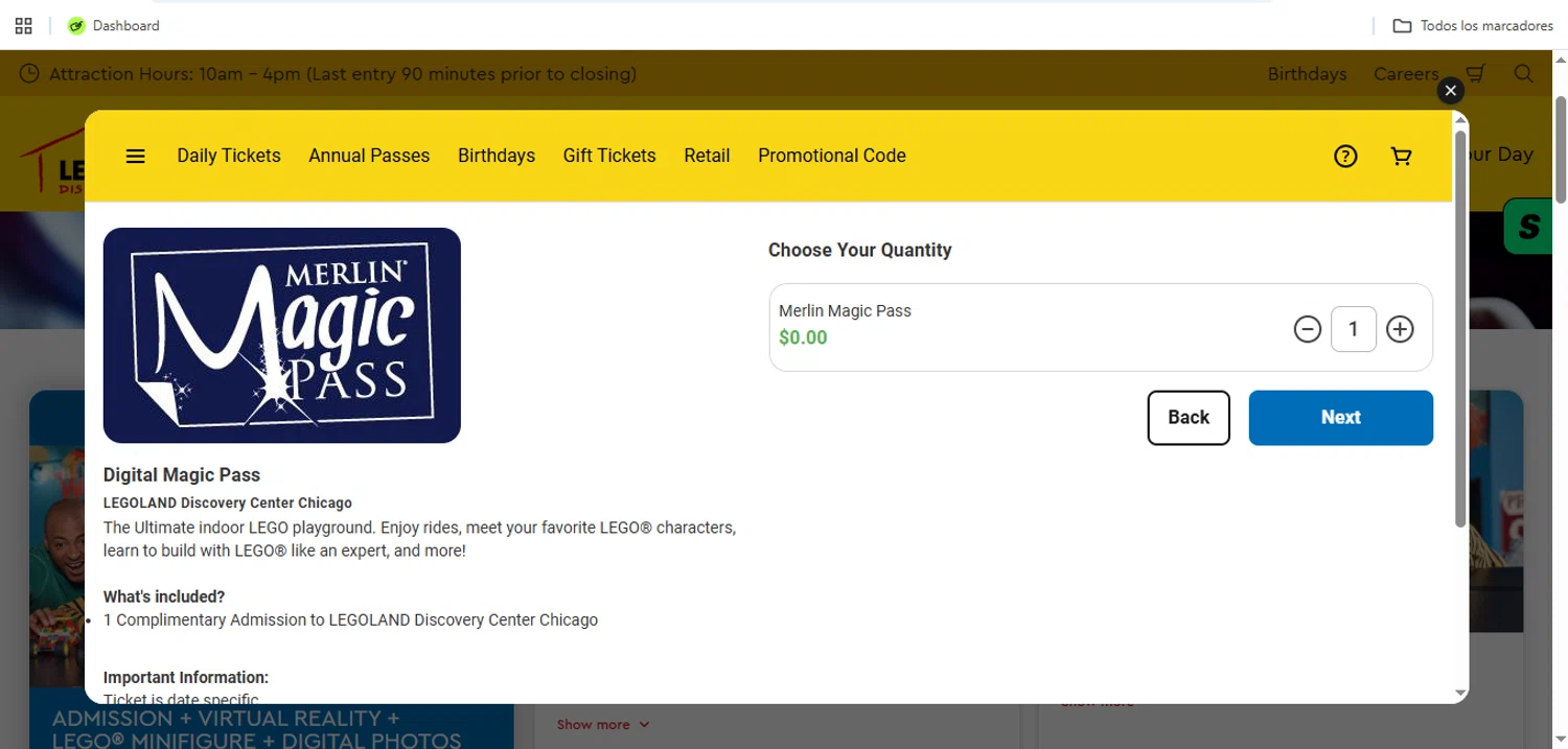 LEGOLAND Discovery Center Chicago promo code screenshot showing code MMP applied at LEGOLAND Discovery Center Chicago checkout page. Uploaded by SimplyCodes community member Speedy on Jun 11, 2026