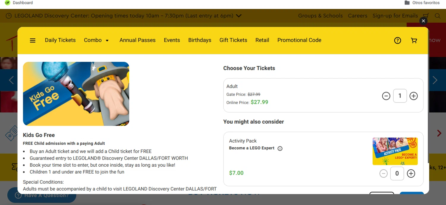 LEGOLAND Discovery Centre Dallas promo code screenshot showing code 259900 applied at LEGOLAND Discovery Centre Dallas checkout page. Uploaded by SimplyCodes community member Speedy on Jul 15, 2025