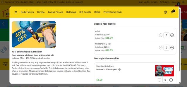 Legoland Discovery Centers checkout page showing Legoland Discovery Centers promo code box | Screenshot taken by SimplyCodes community member on Jul 19, 2025