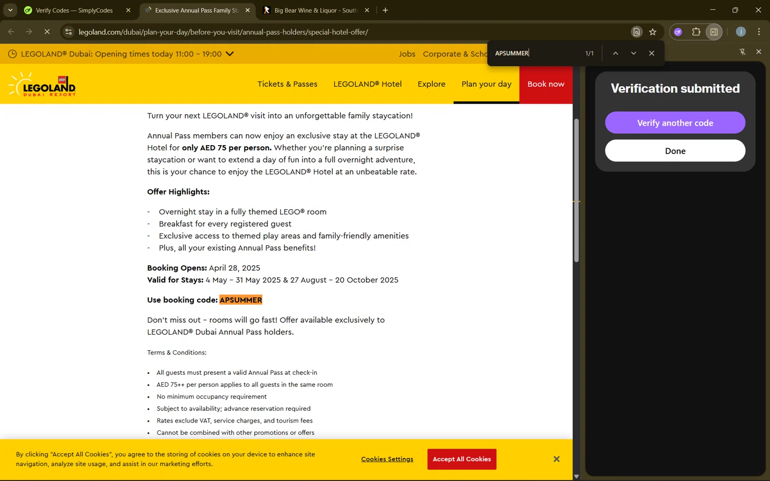 LEGOLAND Florida checkout page showing LEGOLAND Florida promo code box | Screenshot taken by SimplyCodes community member on Sep 7, 2025