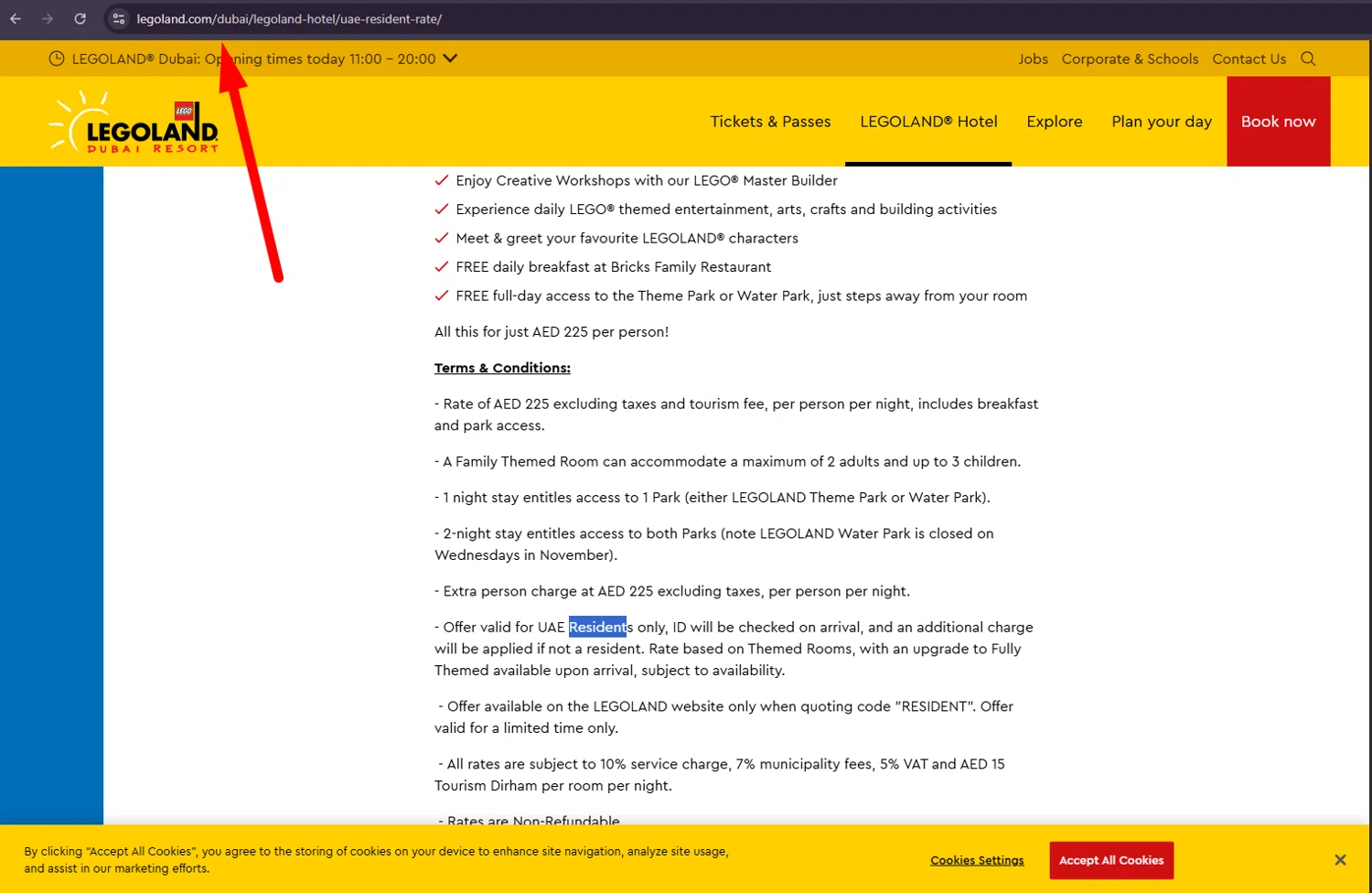 LEGOLAND Florida promo code screenshot showing code RESIDENT applied at LEGOLAND Florida checkout page. Uploaded by SimplyCodes community member suppahdealz on Dec 10, 2025