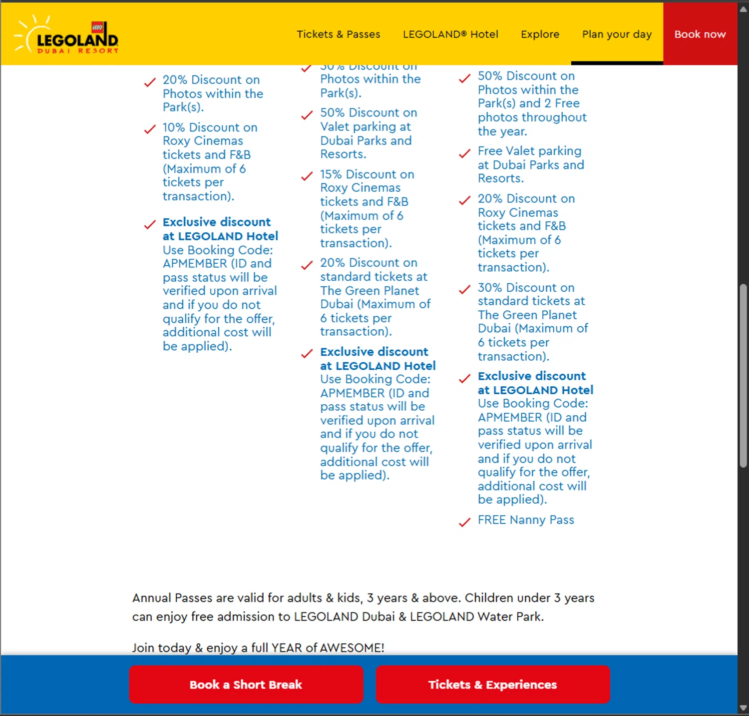 LEGOLAND Florida promo code screenshot showing code APMEMBER applied at LEGOLAND Florida checkout page. Uploaded by SimplyCodes community member PillarsofCreation on Nov 23, 2025