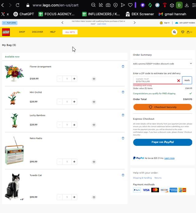 LEGO Shop US checkout page showing LEGO Shop US promo code box | Screenshot taken by SimplyCodes community member on Feb 14, 2025