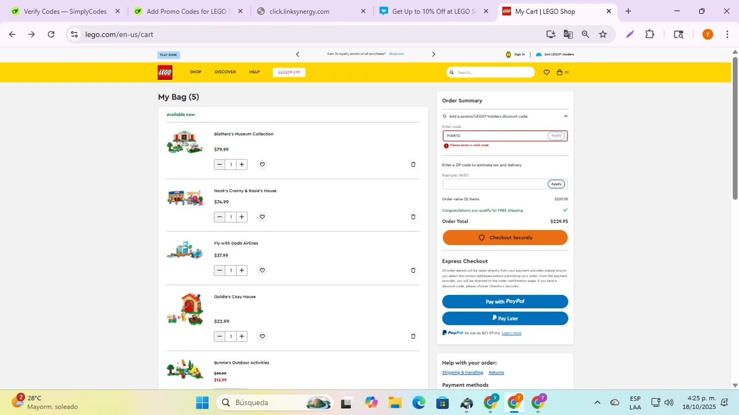 Verification screenshot for 10% Off Select Items at LEGO Shop US — 7mo ago