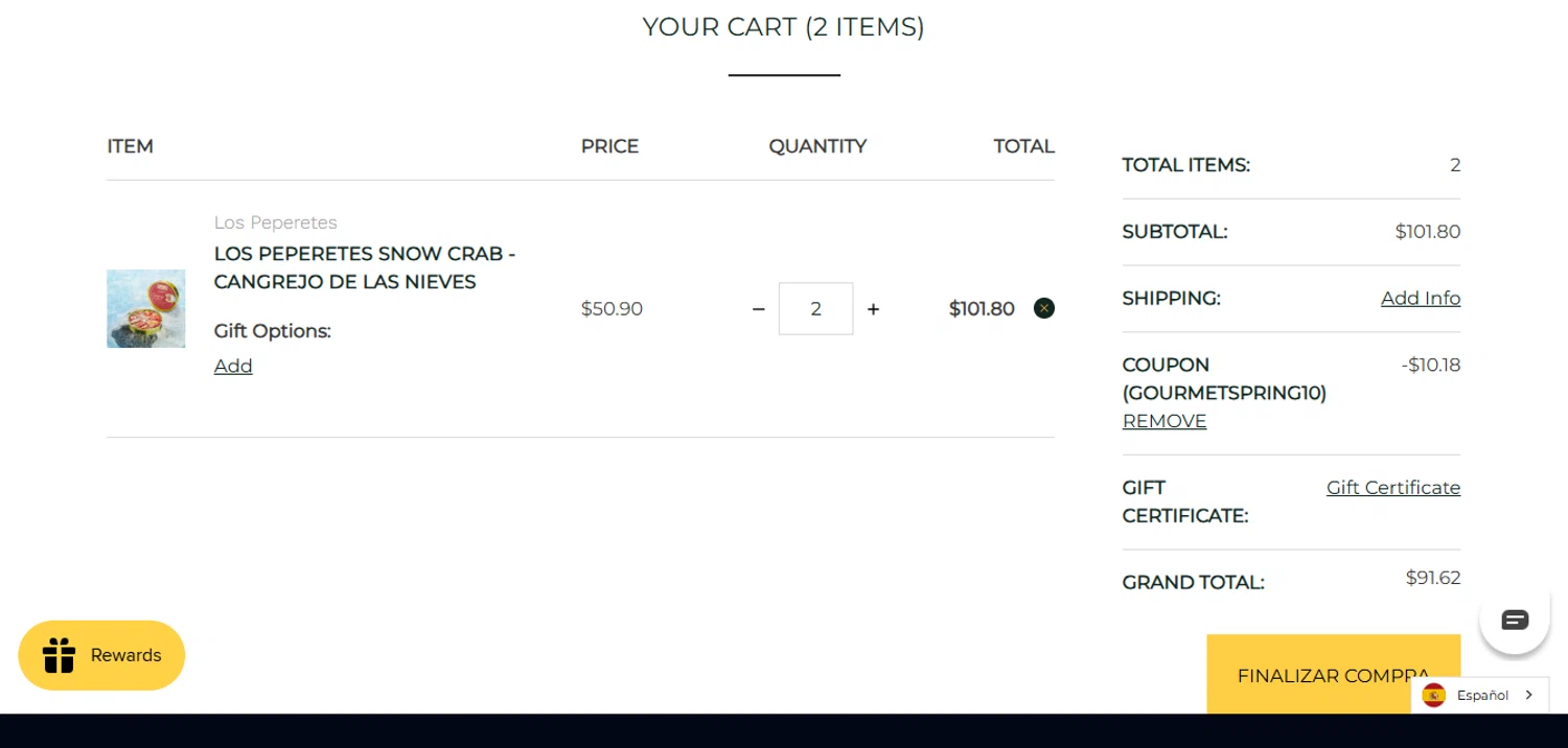 Le Gourmet Central coupon code screenshot showing code GOURMETSPRING10 applied at Le Gourmet Central checkout page. Uploaded by SimplyCodes community member juanisaac on Apr 11, 2025